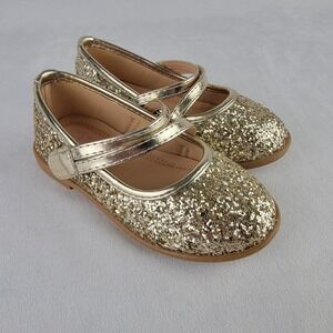 Olivia Miller Girl Gold Glitter Mary Jane Flats Double Strap Toddler Size 7